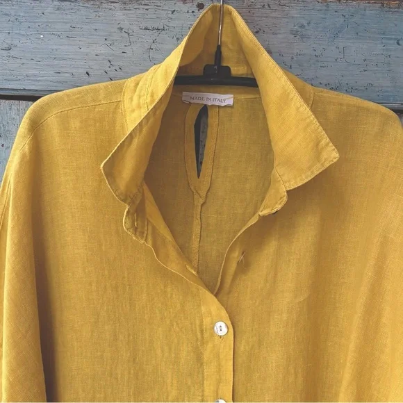 Made in Italy 100% Linen Women's Shirt in Mustard - Picture 1 of 13